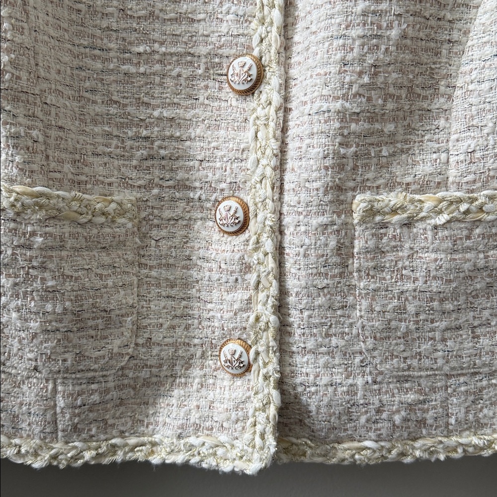 Heartloom Cream Ivory Tweed Blazer Wool Blend Decorative Buttons Gold Accent - Picture 12 of 15